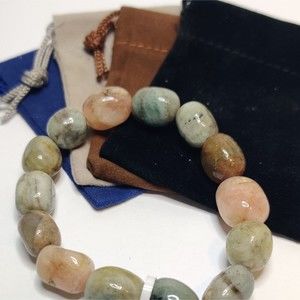 Morganite stretch nugget bracelet natural stone w/Free felt pouch-NB10